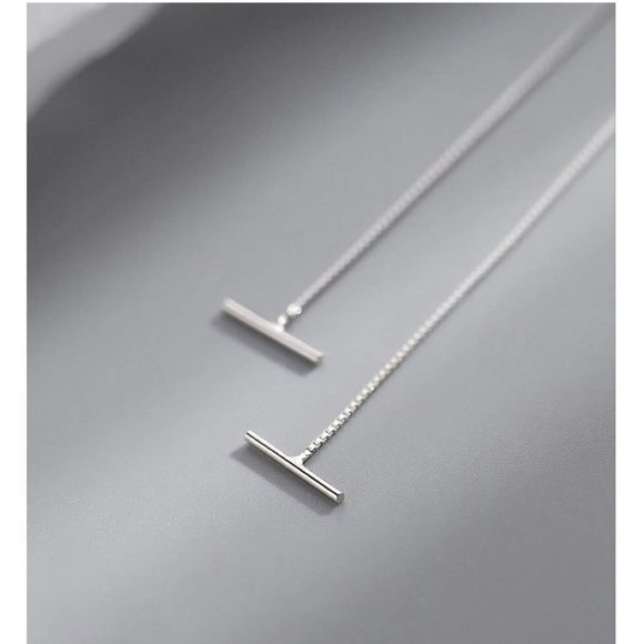 *NEW 925 Sterling Silver Bar Chain Drop Earrings - Picture 2 of 8